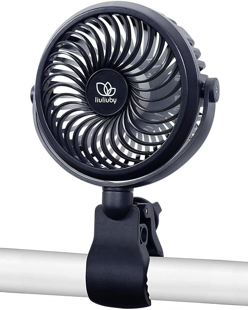 liuliuby Baby Stroller Fan with Clip | Clip On Fan for Baby Car Seat | Portable & Rechargeable with Durable Clamp | Stroller Accessories | Small Cooling USB Chargeable Battery (Jet Black) - Image 1